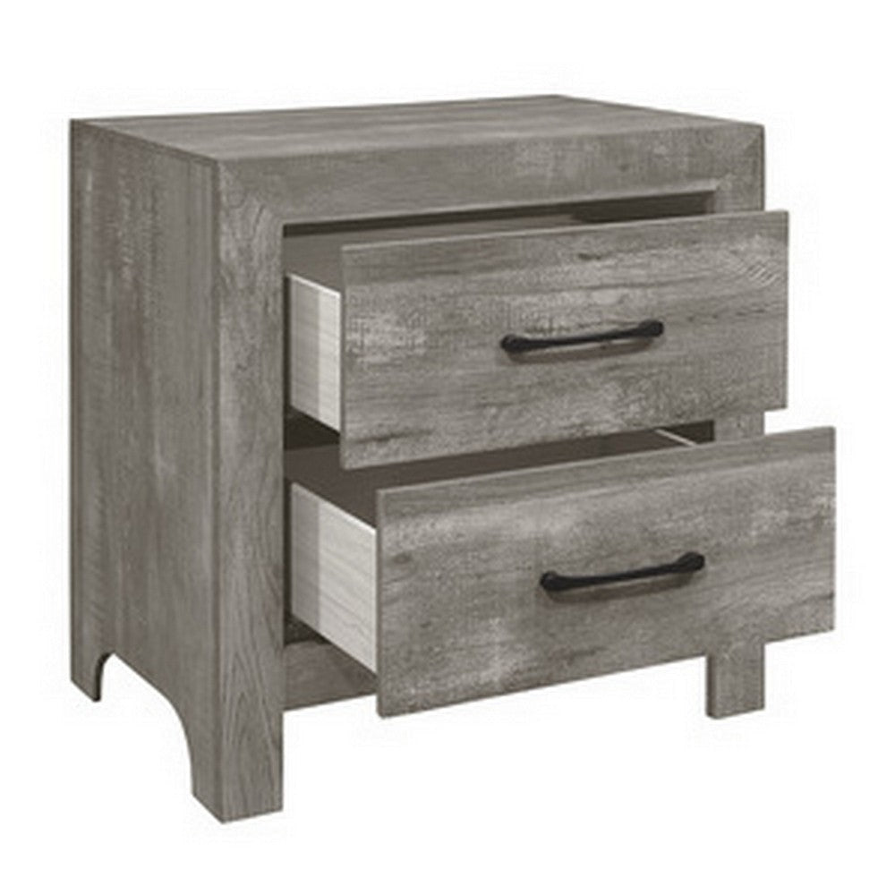 Adia 24 Inch Classic 2 Drawer Nightstand Metal Handles Rustic Gray Finish By Casagear Home BM295562