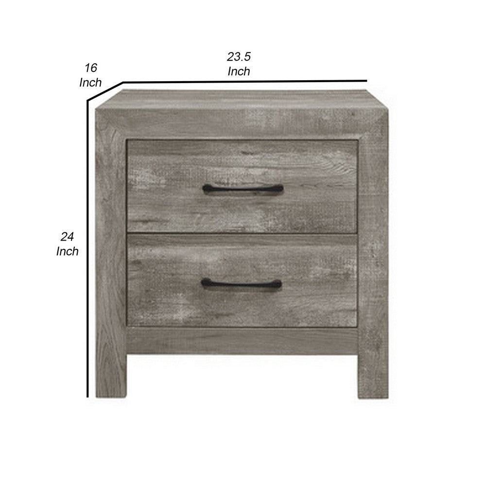 Adia 24 Inch Classic 2 Drawer Nightstand Metal Handles Rustic Gray Finish By Casagear Home BM295562