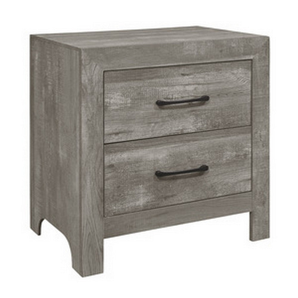 Adia Nightstand | 24" | 2 Drawers | Metal Handles | Rustic Gray