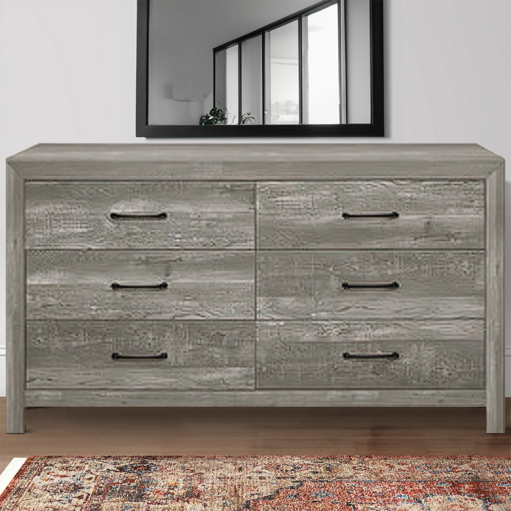 Adia 59 Inch Wide 6 Drawer Dresser Metal Handles Wood Grain Rustic Gray By Casagear Home BM295563