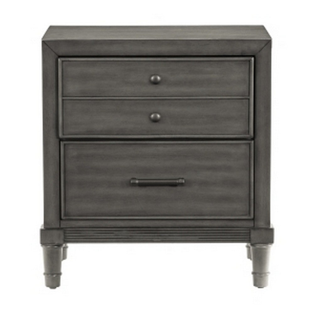 Ceila 27 Inch Classic 2 Drawer Nightstand Round Tapered Legs Gray Finish By Casagear Home BM295576