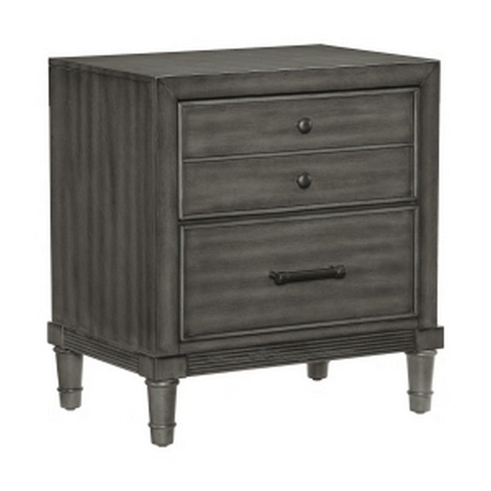 Ceila 27 Inch Classic 2 Drawer Nightstand, Round Tapered Legs, Gray Finish By Casagear Home