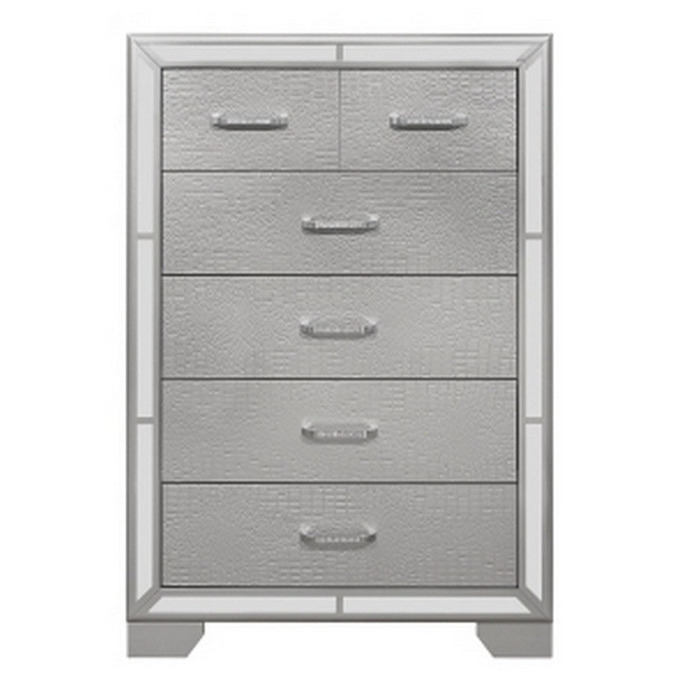 Aisha 49 Inch Modern Tall Dresser Chest with 6 Drawers Mirror Trim Silver By Casagear Home BM295581