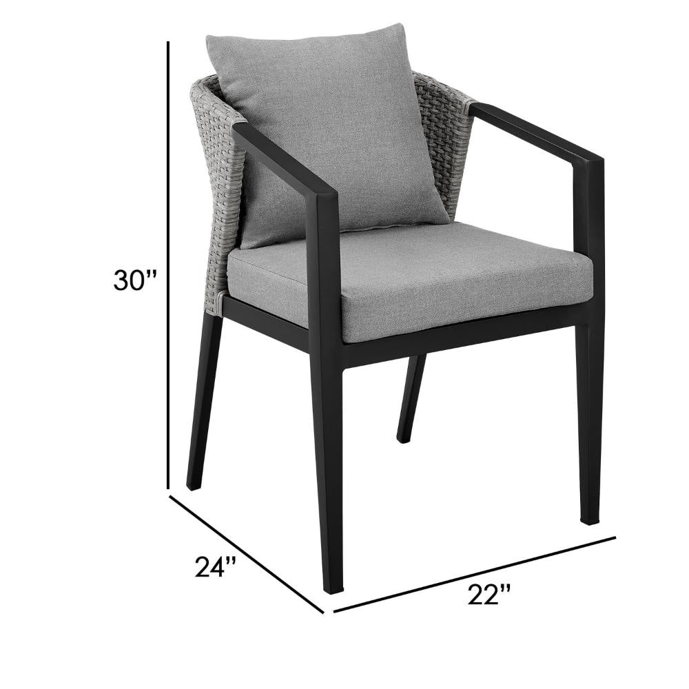 Nyla Dining Chair Set of 2 | 22’’ | Wicker | Black Aluminum | Gray BM295611