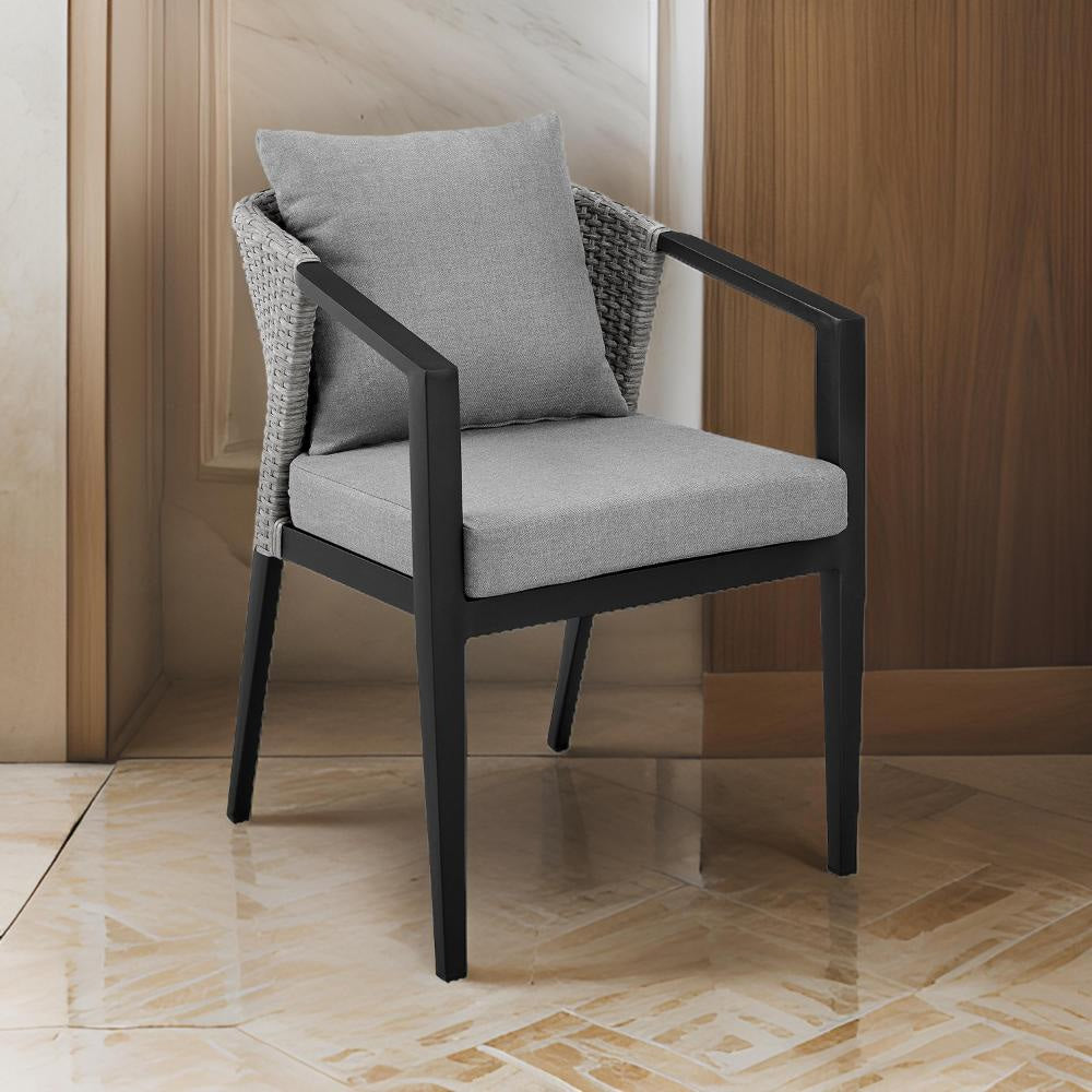 Nyla Dining Chair Set of 2 | 22" | Wicker | Black Aluminum | Gray