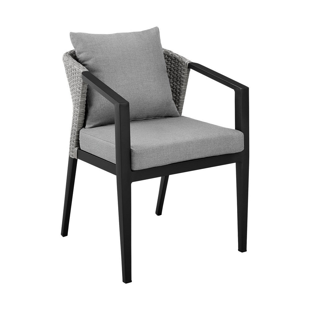 Nyla 22 Inch Patio Dining Chair, Set of 2, Black Aluminum, Wicker, Gray By Casagear Home