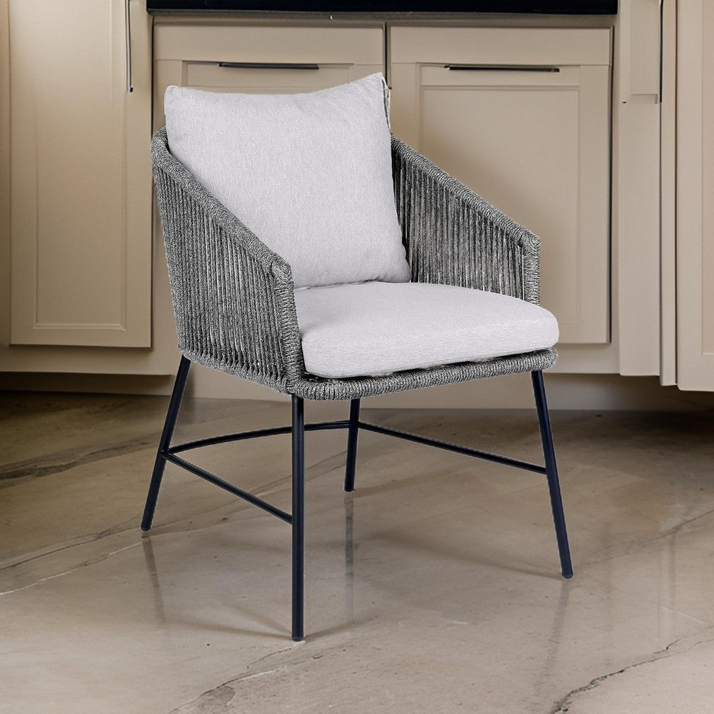 Patio Dining Chair | 25" | Rope Woven Seat | Matte Black Steel