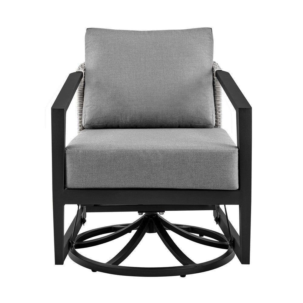 Nyla 28 Inch Patio Swivel Lounge Chair Wicker Back Black Aluminum Frame By Casagear Home BM295622