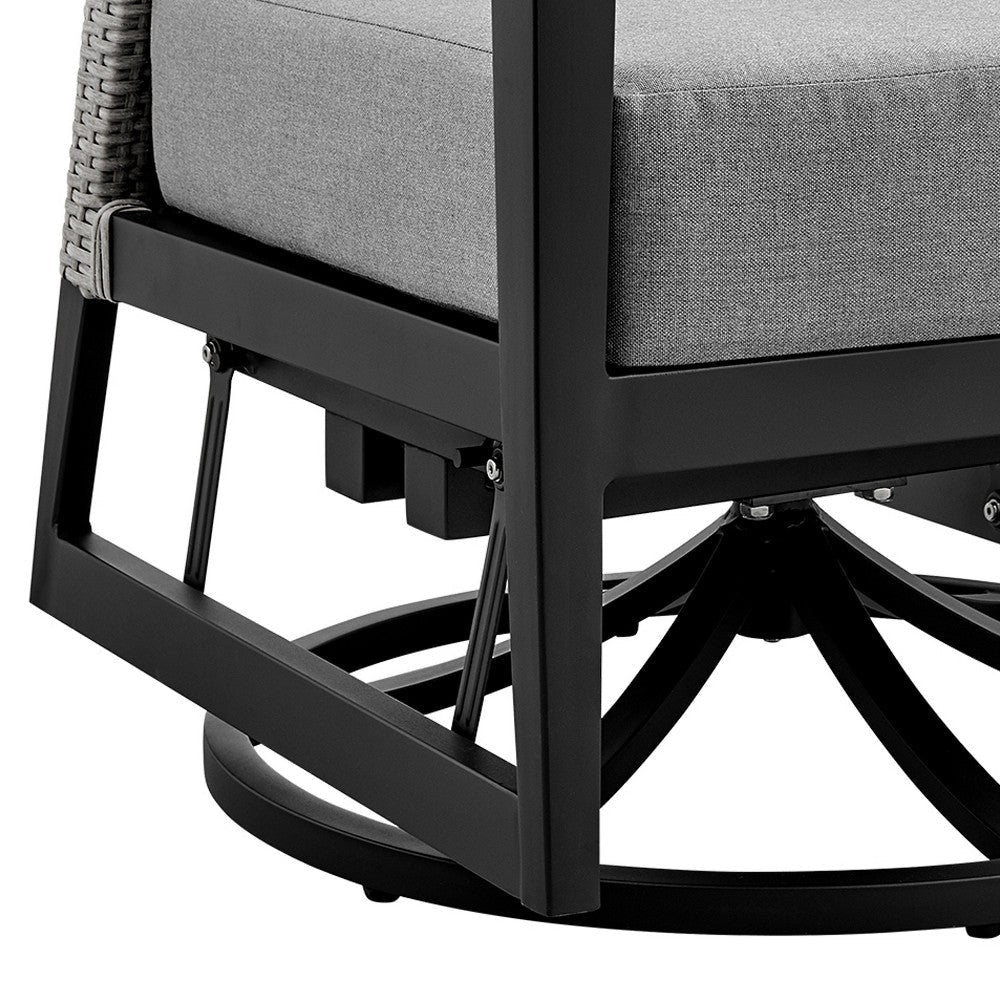 Nyla 28 Inch Patio Swivel Lounge Chair, Wicker Back, Black Aluminum Frame By Casagear Home