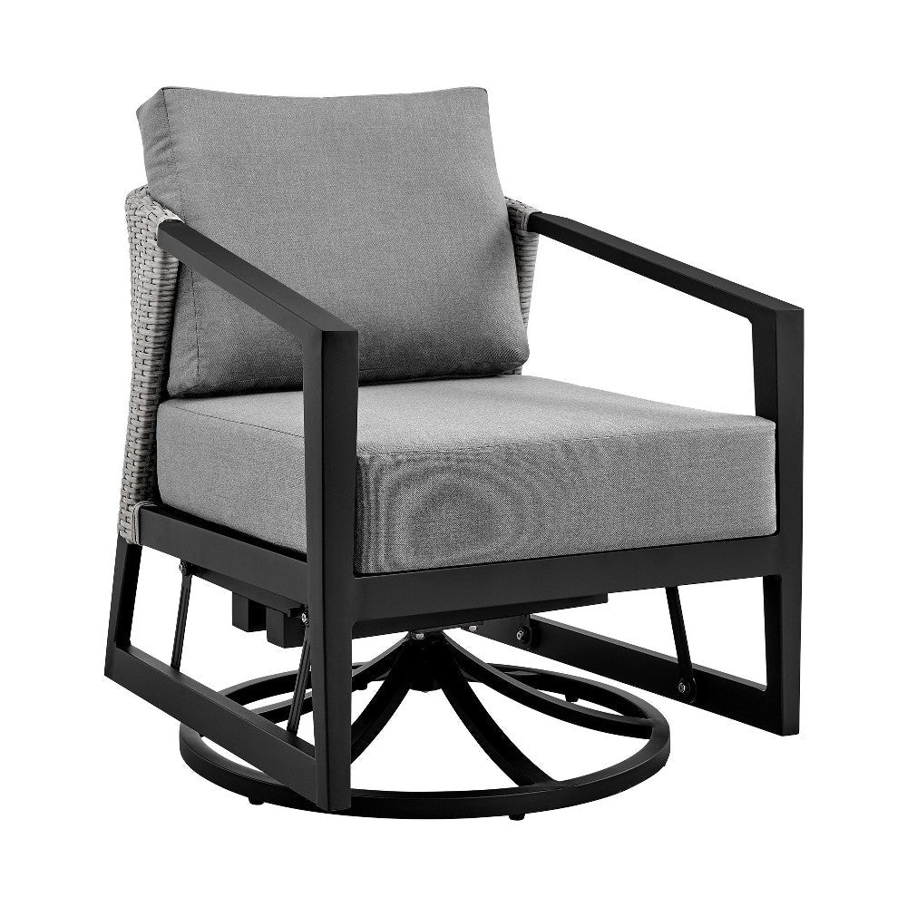 Nyla Swivel Lounge Chair | 28" | Wicker Back | Black Frame