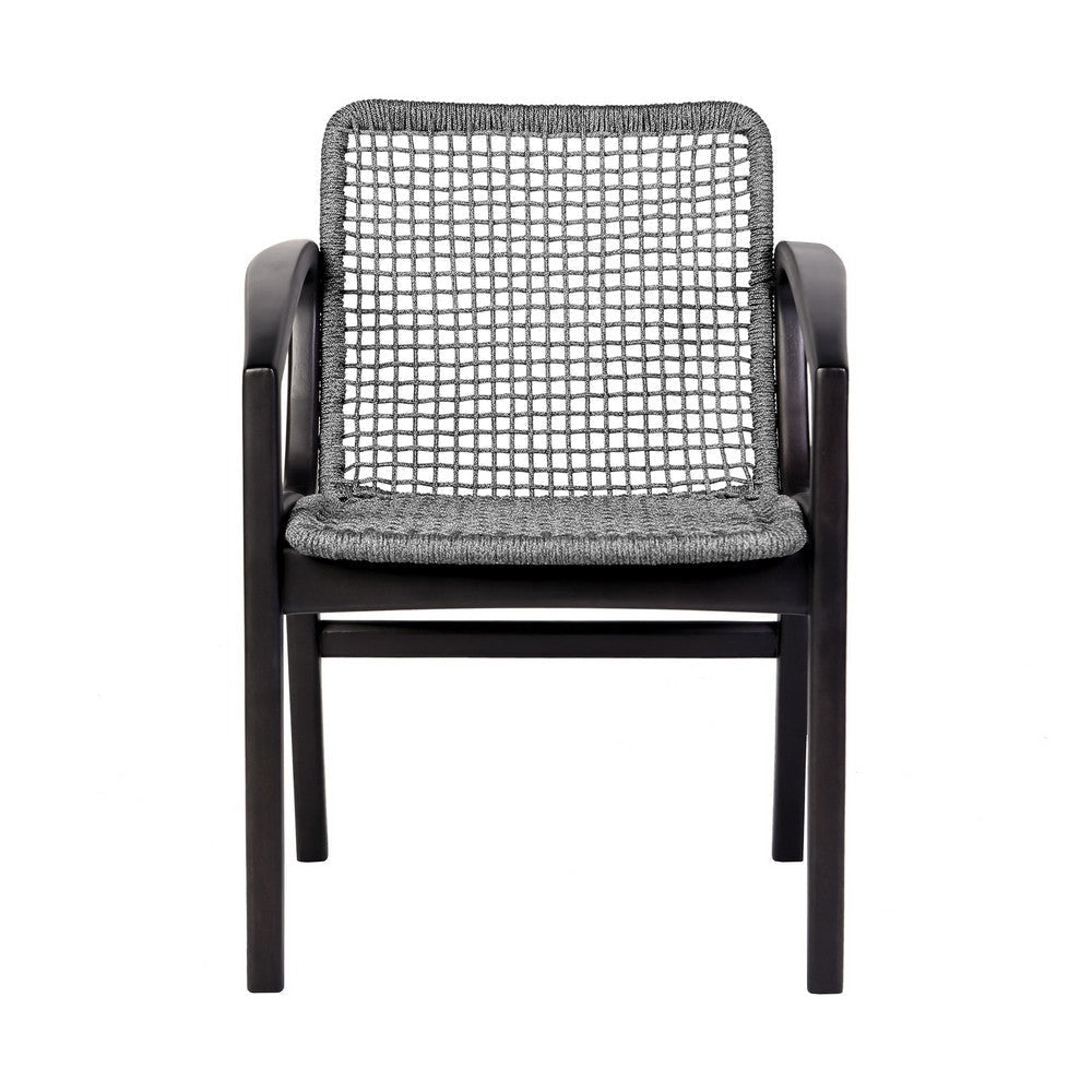 Tye 25 Inch Patio DIning Chair Dark Eucalyptus Wood Gray Rope Seating By Casagear Home BM295637