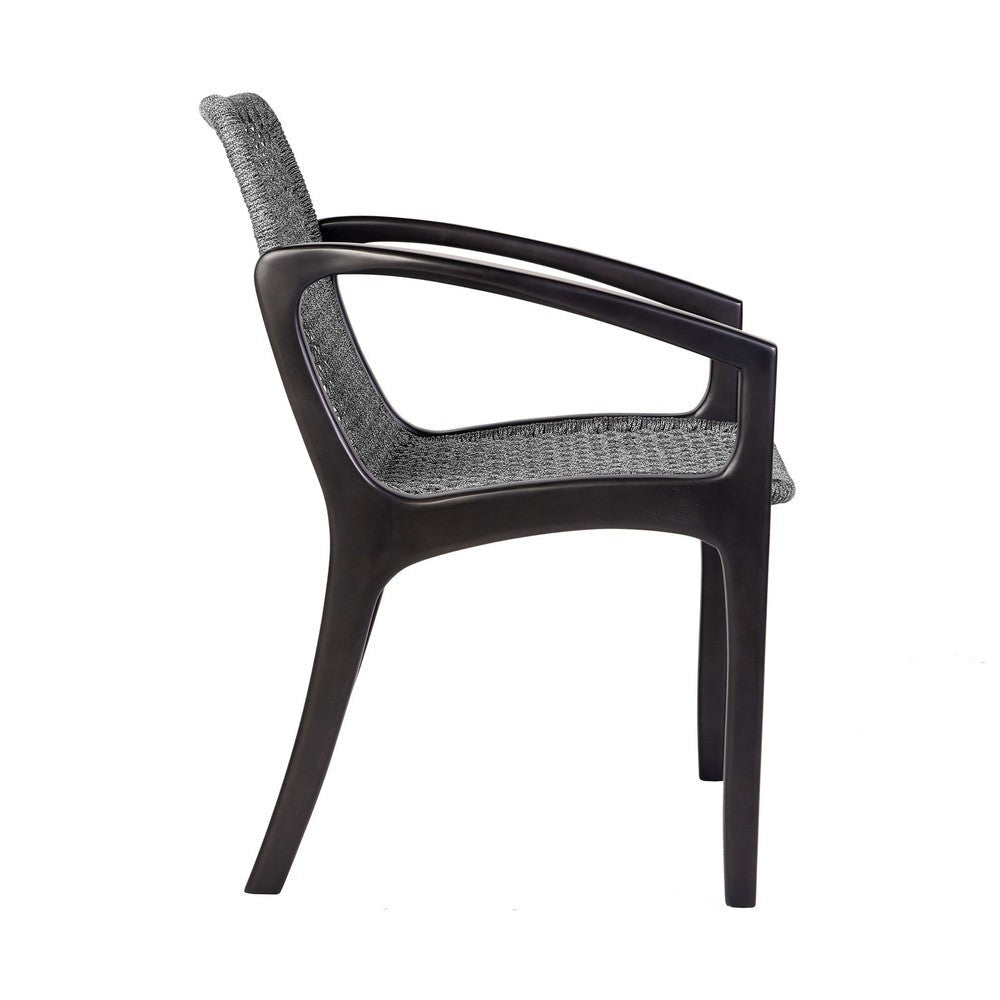 Tye 25 Inch Patio DIning Chair Dark Eucalyptus Wood Gray Rope Seating By Casagear Home BM295637