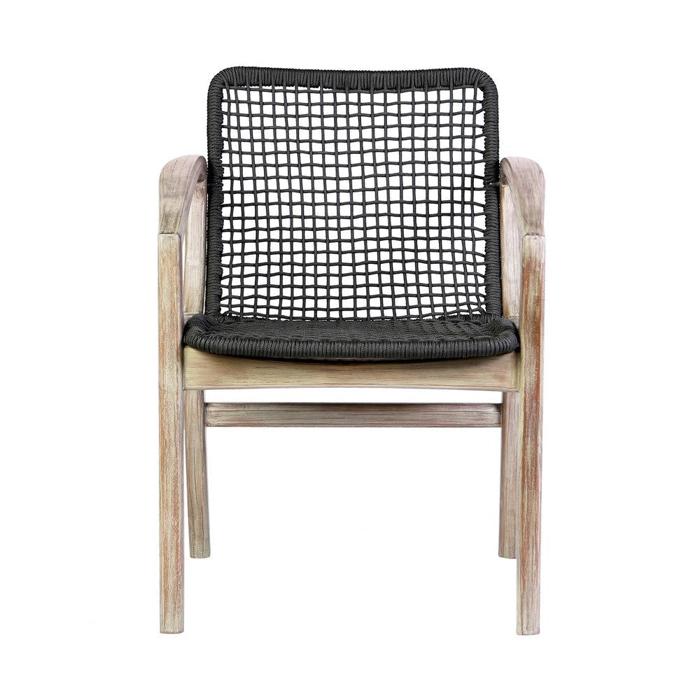 Tye 25 Inch Patio DIning Chair Light Eucalyptus Wood Dark Gray Rope Seat By Casagear Home BM295641