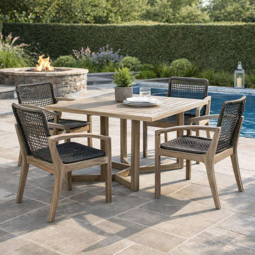 Tye Dining Chair | 25" | Dark Gray Rope Seat | Light Eucalyptus