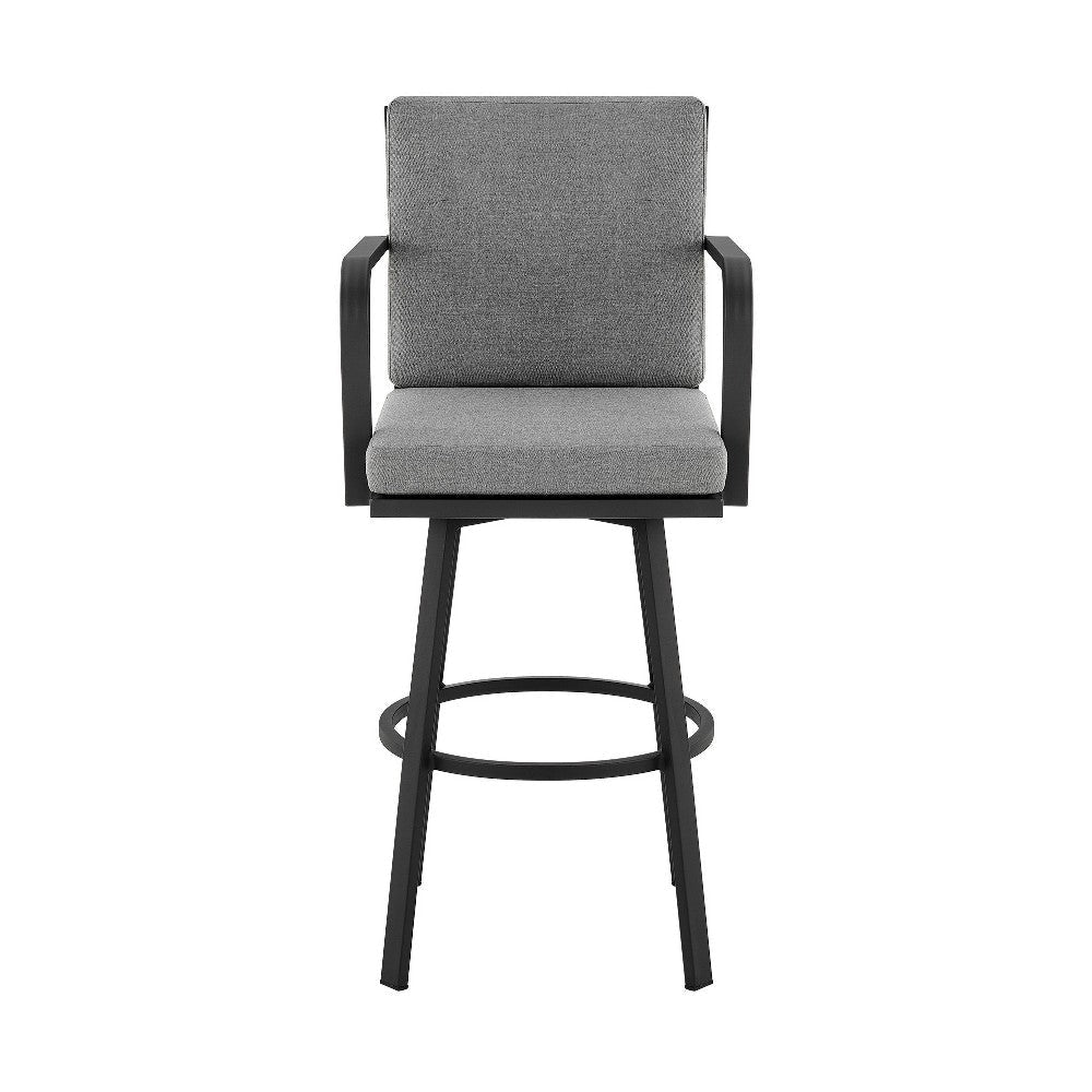 Faye Patio Barstool | 30’’ | Gray Cushion | Black Aluminum Frame BM295645
