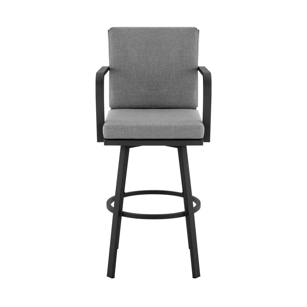 Faye 30 Inch Modern Patio Barstool Black Aluminum Frame Gray Cushions By Casagear Home BM295645