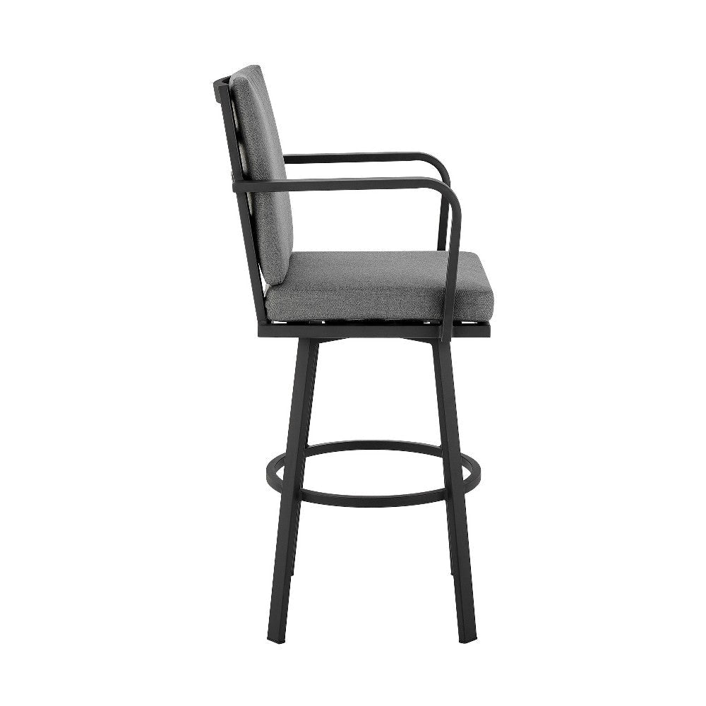 Faye Patio Barstool | 30’’ | Gray Cushion | Black Aluminum Frame BM295645