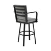 Faye Patio Barstool | 30" | Gray Cushion | Black Aluminum Frame