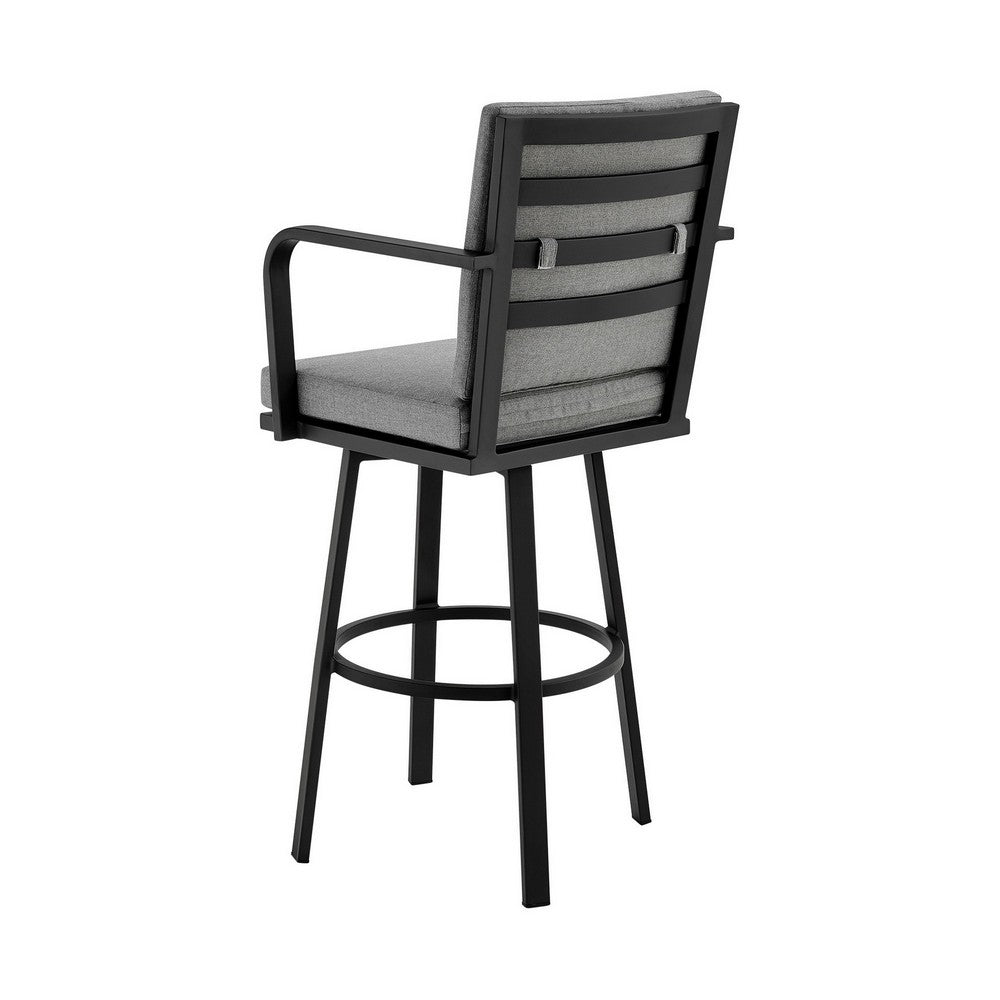 Faye Patio Barstool | 30" | Gray Cushion | Black Aluminum Frame