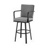 Faye Patio Barstool | 30" | Gray Cushion | Black Aluminum Frame