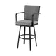 Faye Patio Barstool | 30" | Gray Cushion | Black Aluminum Frame