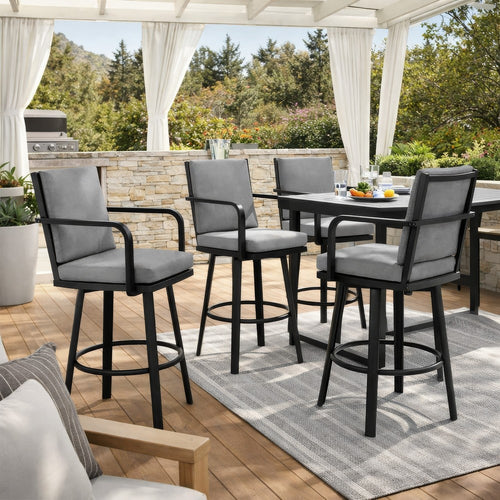 Faye Patio Barstool | 30" | Gray Cushion | Black Aluminum Frame