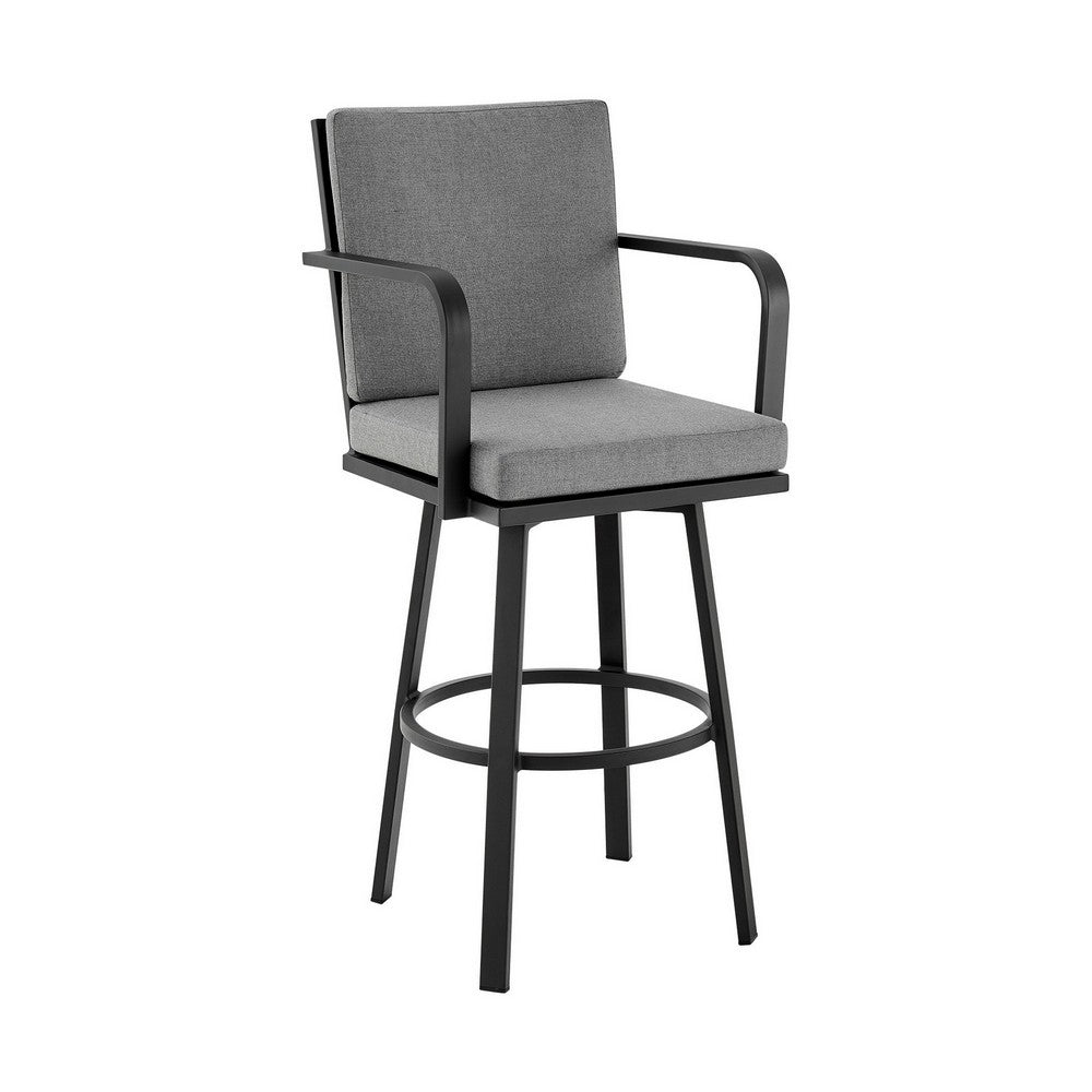 Faye Patio Barstool | 30" | Gray Cushion | Black Aluminum Frame