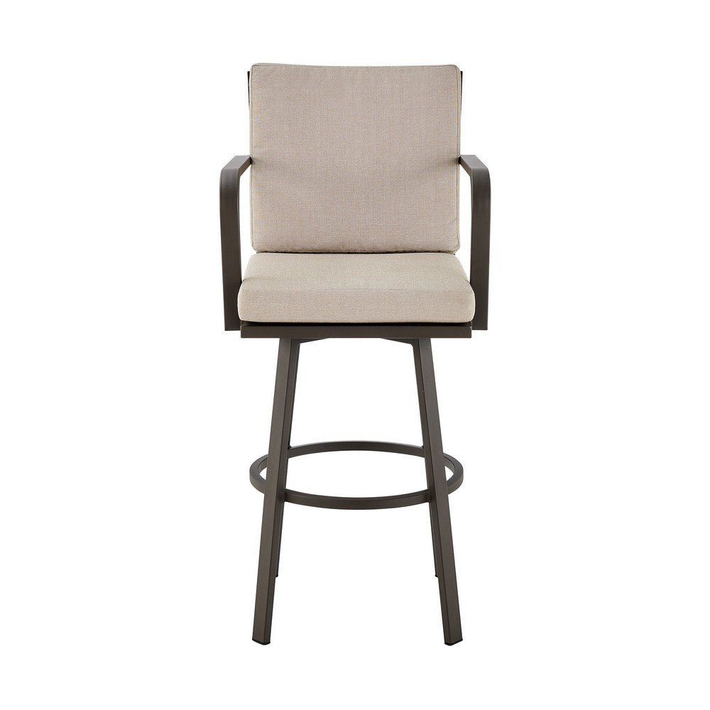 Faye 30 Inch Modern Patio Barstool Brown Aluminum Frame Beige Cushions By Casagear Home BM295680