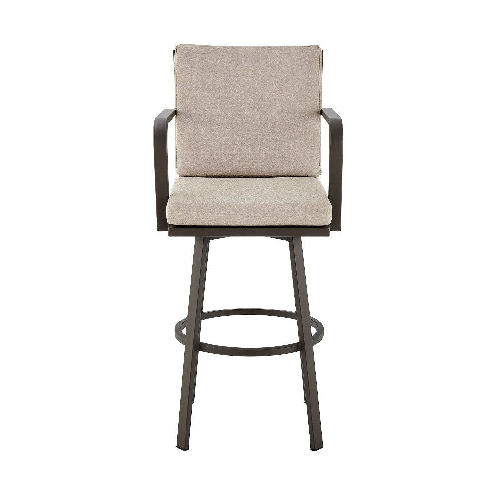 Faye Patio Barstool | 30’’ | Beige Cushion | Brown Aluminum Frame BM295680