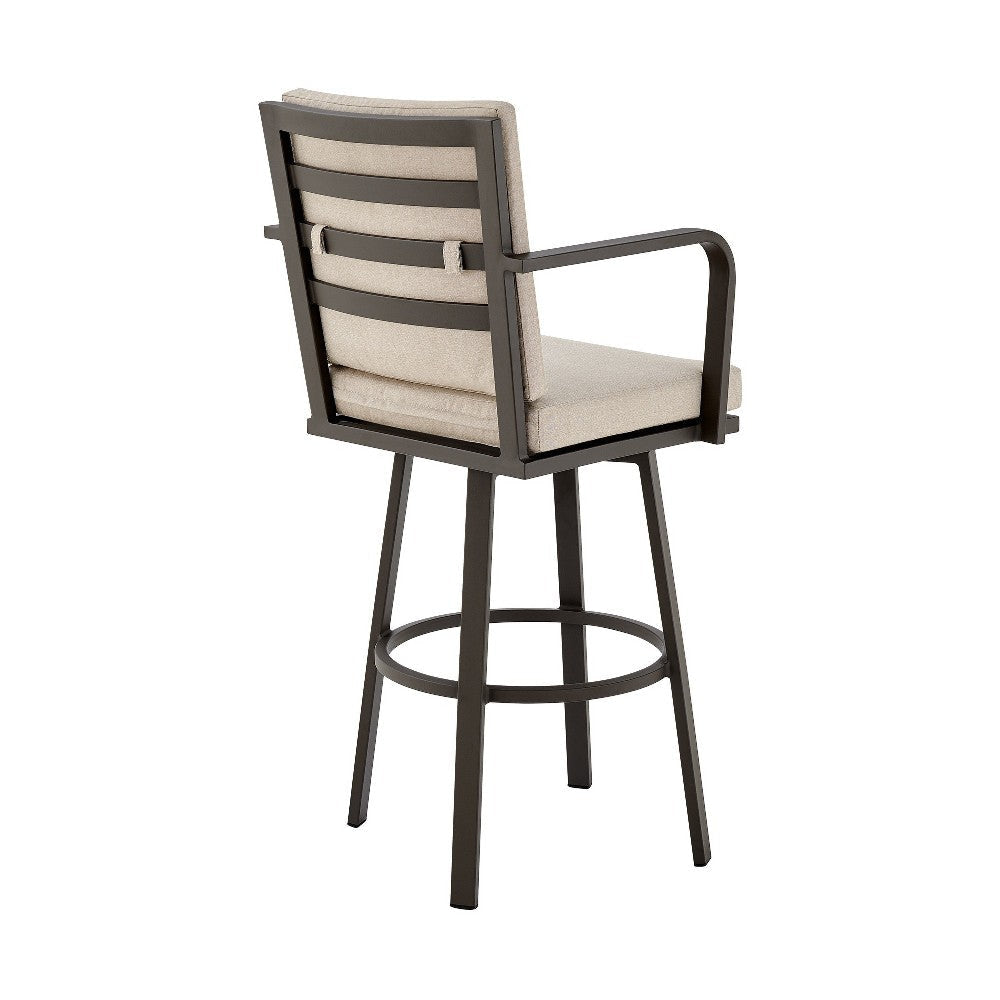 Faye Patio Barstool | 30’’ | Beige Cushion | Brown Aluminum Frame BM295680
