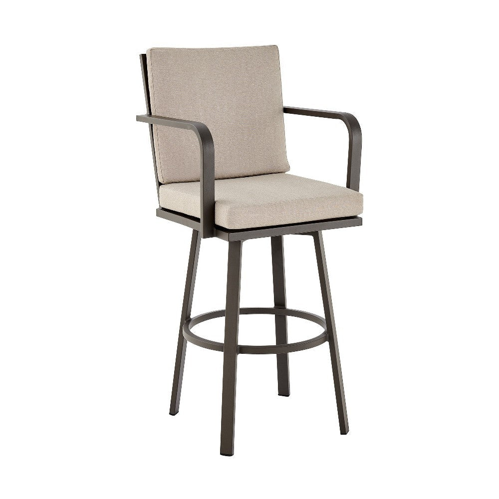 Faye Patio Barstool | 30’’ | Beige Cushion | Brown Aluminum Frame BM295680