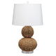 Table Lamp | 25" | Rattan Woven Base | Tapered Shade | Beige White