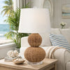 Table Lamp | 25" | Rattan Woven Base | Tapered Shade | Beige White