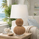 Table Lamp | 25" | Rattan Woven Base | Tapered Shade | Beige White