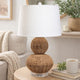 Table Lamp | 25" | Rattan Woven Base | Tapered Shade | Beige White