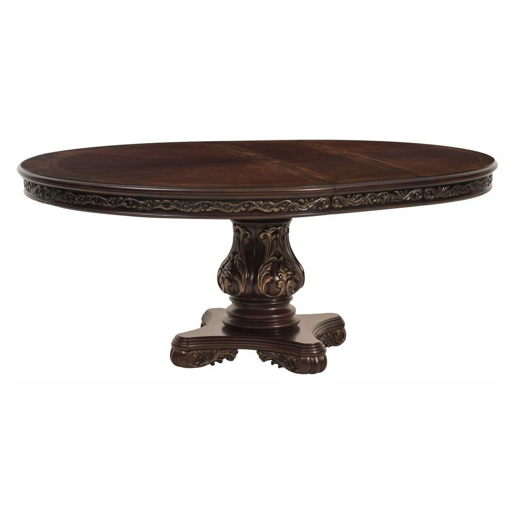 Ellie 60-76 Inch Round Extending Dining Table Pedestal Base Cherry Brown By Casagear Home BM295809