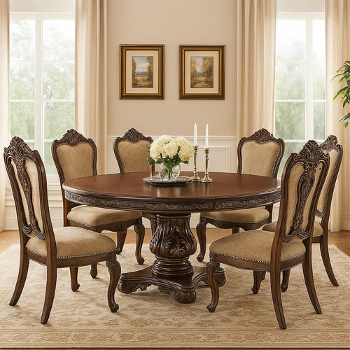 Ellie Dining Table | 60–76" | Round Extendable | Cherry Brown