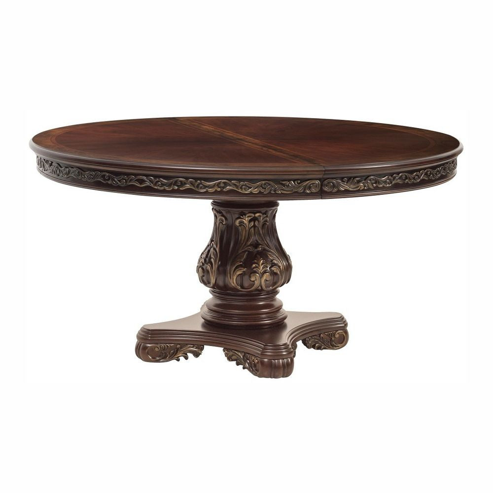 Ellie 60-76 Inch Round Extending Dining Table, Pedestal Base, Cherry Brown By Casagear Home