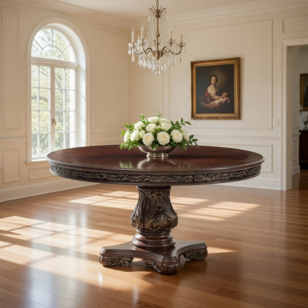 Ellie Dining Table | 60–76" | Round Extendable | Cherry Brown