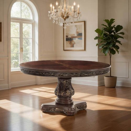 Ellie Dining Table | 60–76" | Round Extendable | Cherry Brown