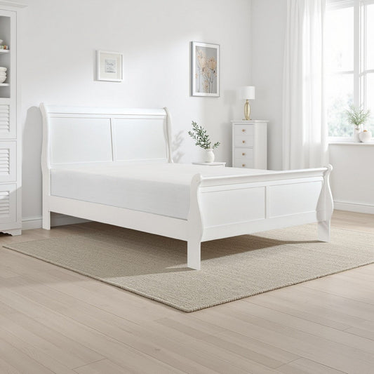 Gage Sleigh Bed | California King | Wood Frame | Crisp White