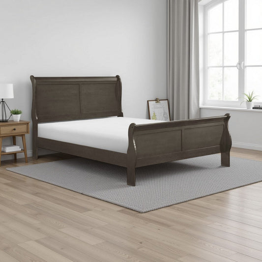 Gage Traditional Full Size Sleigh Bed, Wood Frame, Smooth Dark Gray Finish