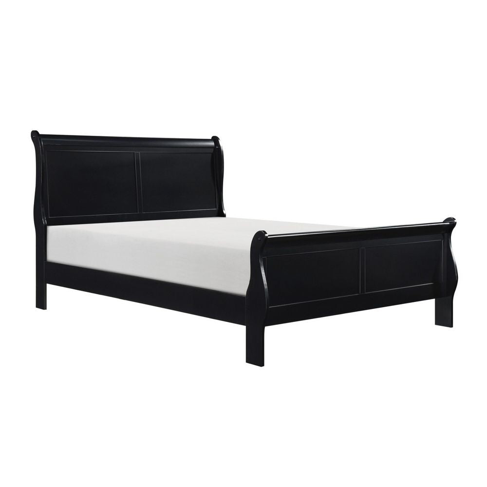 Gage Traditional Queen Size Sleigh Bed, Wood Frame, Bold Jet Black Finish By Casagear Home