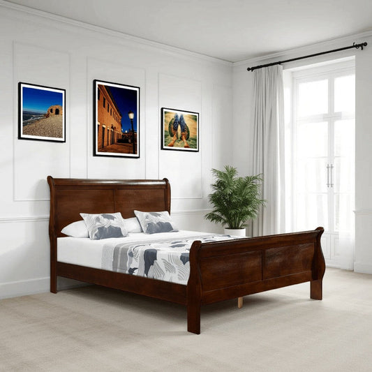 Gage Sleigh Bed | Queen | Wood Frame | Brown Cherry Finish