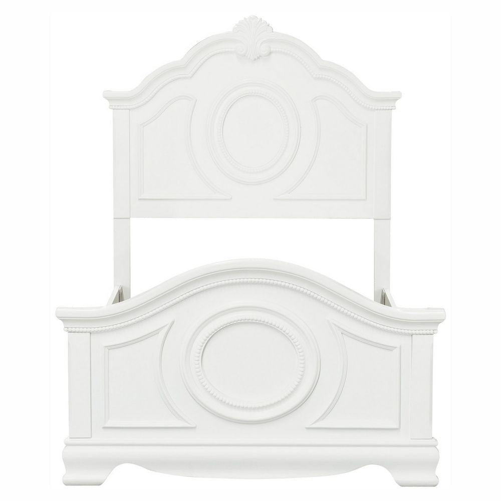 Lilya Traditional Twin Size Bed Bead Molding and Shell Motif Crisp White By Casagear Home BM295824