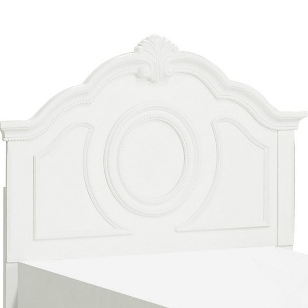 Lilya Traditional Twin Size Bed Bead Molding and Shell Motif Crisp White By Casagear Home BM295824