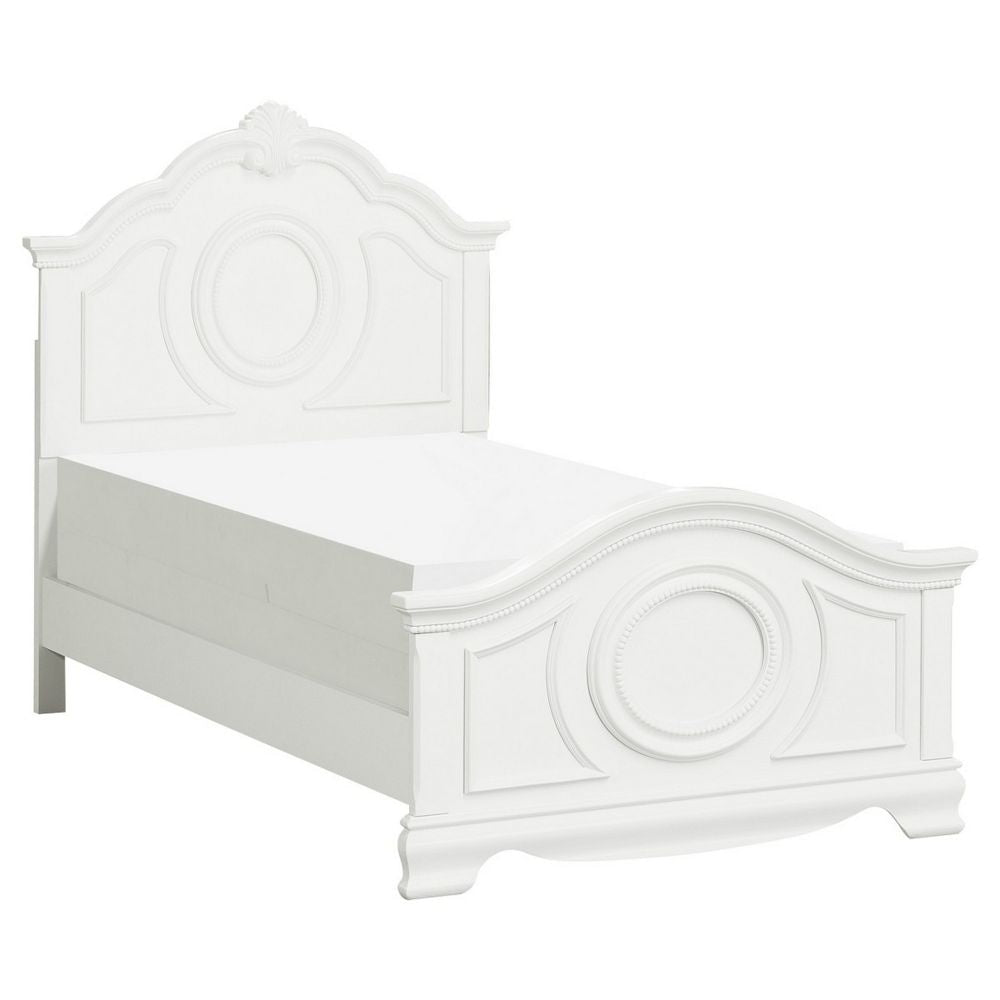 Lilya Full Bed | Bead Molding | Shell Motif | Crisp White