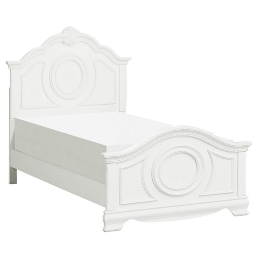 Lilya Traditional Full Size Bed, Bead Molding and Shell Motif, Crisp White By Casagear Home