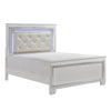 Noah Contemporary Queen Bed, LED Backlit Crystal Tufted Headboard, White By Casagear Home