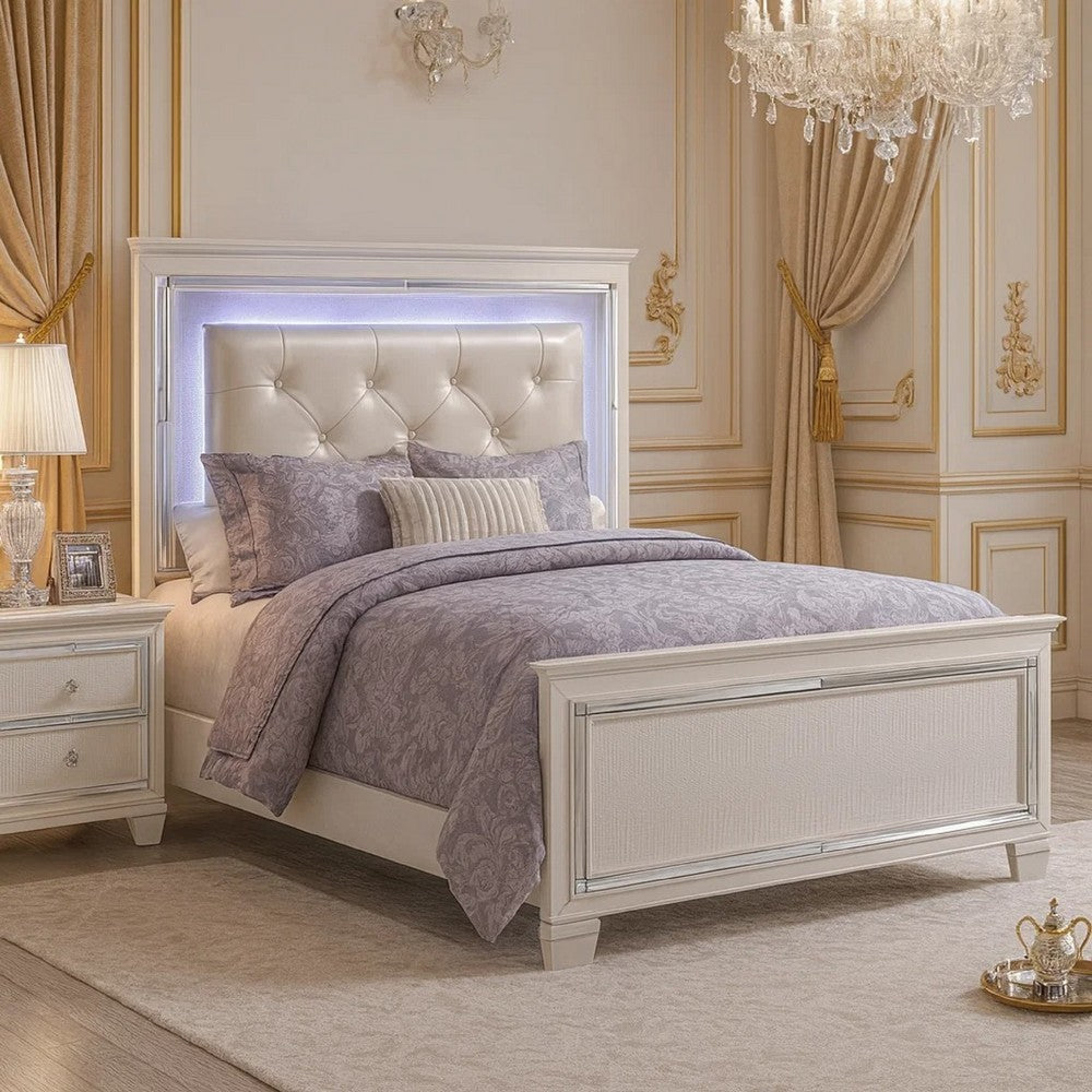 Noah California King Bed | Crystal Tufted Headboard | LED | White